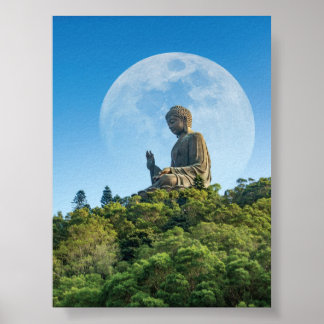 Buddha Statue with Full Moon Poster