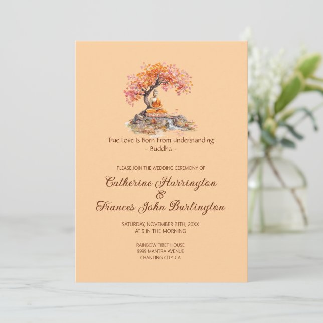 Buddha Under A Tree Buddhist Wedding Ceremony  Invitation (Standing Front)