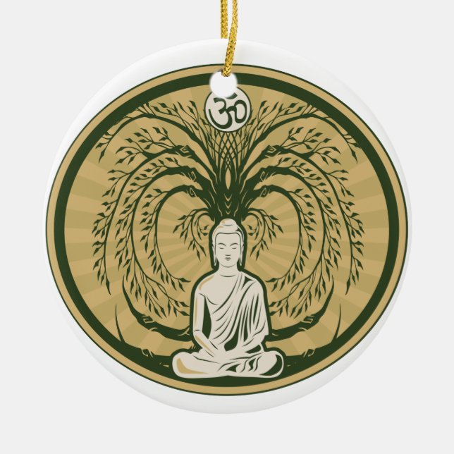 Buddha Under the Bodhi Tree Ceramic Tree Decoration (Front)