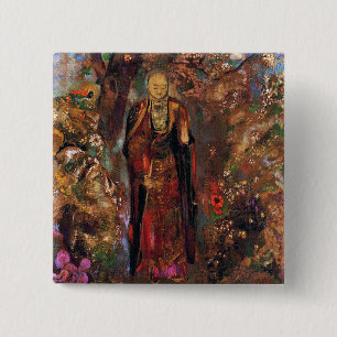Buddha Walking Among the Flowers 15 Cm Square Badge