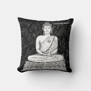 Buddha Wat Pho Temple Bangkok Thailand B&W Cushion