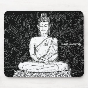 Buddha Wat Pho Temple Bangkok Thailand B&W Mouse Pad