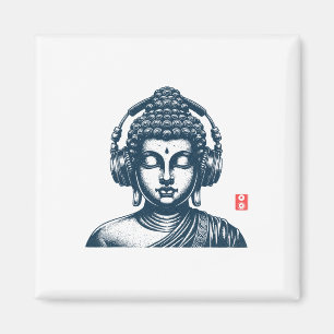 Buddha Wearing Headphones Vintage Retro Grey , Uni Magnet