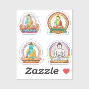  Buddha with Colorful Flowers 4 Pack Stickers
