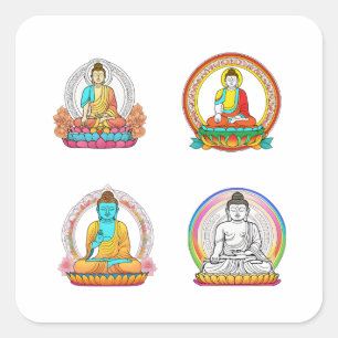 Buddha with Colorful Flowers 4 Pack Stickers