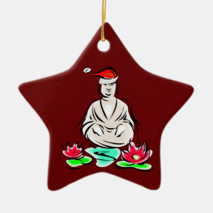 Buddha with Santa hat Ceramic Tree Decoration