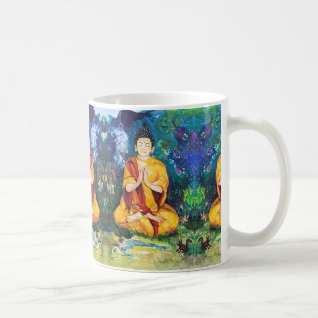 Buddhas Garden Meditate Pray Maureen Girard Tibet Coffee Mug (Right)