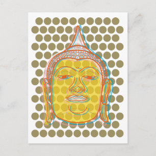 Buddha's Head Yellow Face Offset Modern Pop Dots Postcard