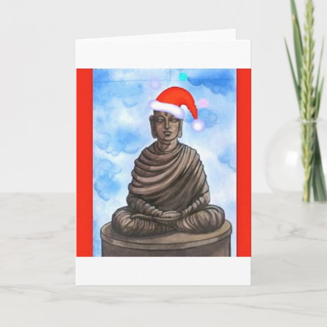 Buddhism - Buddha - Merry Christmas Hat Holiday Card (Front)
