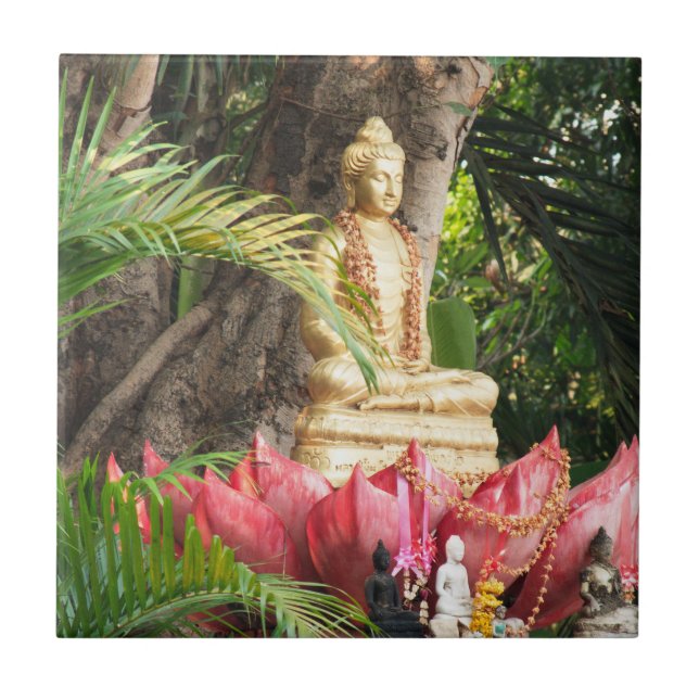 buddhism, buddha, statue, religion, golden, asia, ceramic tile (Front)