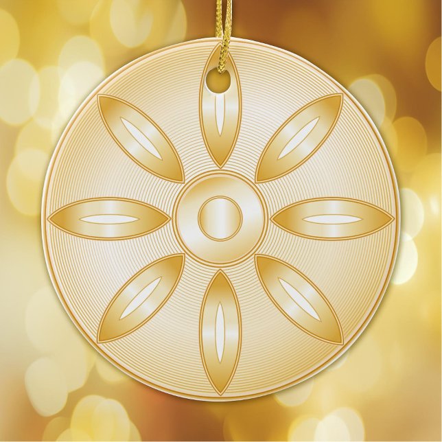 Buddhism Symbol Ceramic Ornament (Buddhism, gold Lotus blossom, wheel of Dharma, symbol of the Buddhist faith.  Peace.)
