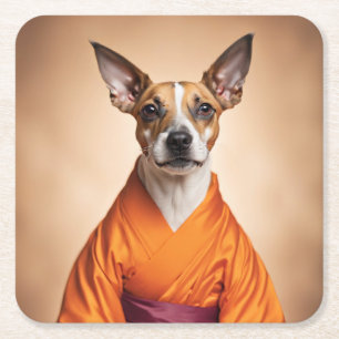 Buddhist Brazilian Terrier Square Paper Coaster