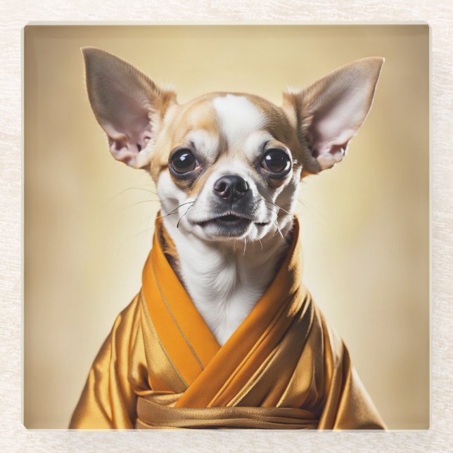 Buddhist Chihuahua Glass Coaster (Front)