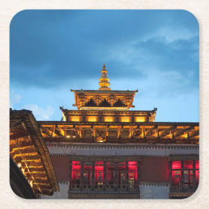 Buddhist Dzong Roof Square Paper Coaster