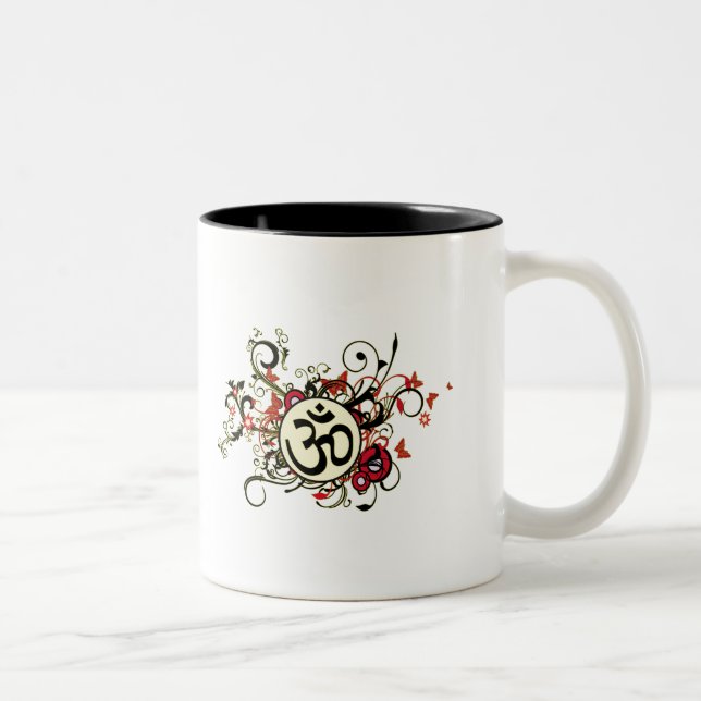 Buddhist Floral Om Two-Tone Coffee Mug (Right)