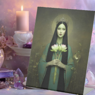 Buddhist Goddess Green Tara Vintage Style Portrait Pedestal Sign