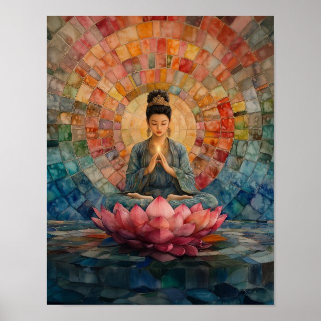 Buddhist Goddess Guanyin Rainbow Mosaic Art  Poster (Front)