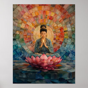 Buddhist Goddess Guanyin Rainbow Portrait Art  Poster