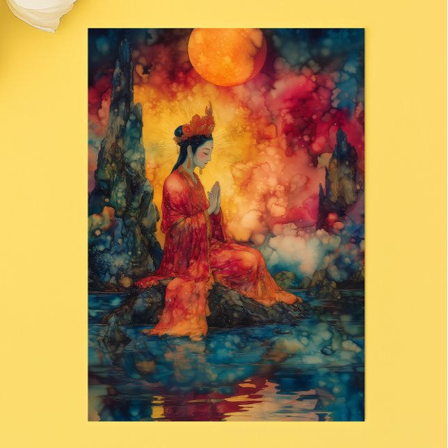 Buddhist Goddess Guanyin Rainbow Surreal Abstract Postcard (Creator Uploaded)