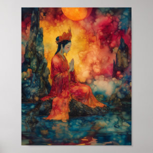 Buddhist Goddess Guanyin Rainbow Surreal Abstract Poster