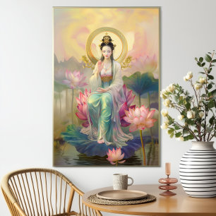 Buddhist Goddess Quan Yin: Pink Lotus Garden  Poster