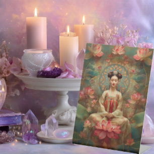 Buddhist Goddess Quan Yin Portrait Painting Art Pedestal Sign