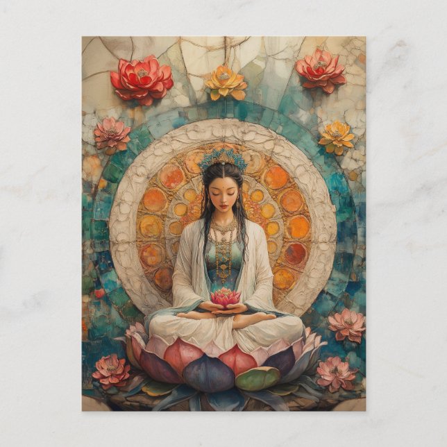 Buddhist Goddess Quan Yin Portrait Painting Art Postcard (Front)