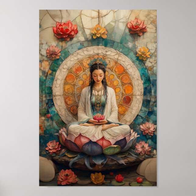 Buddhist Goddess Quan Yin Portrait Painting Art Poster (Front)