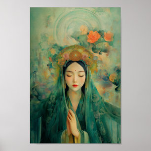 Buddhist Goddess Quan Yin Portrait Painting Art Poster