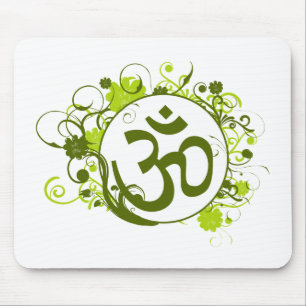 Buddhist Green Floral Om Mouse Pad
