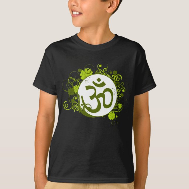 Buddhist Green Floral Om T-Shirt (Front)