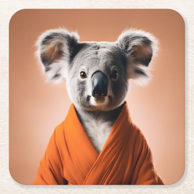 Buddhist Koala Square Paper Coaster (Front)