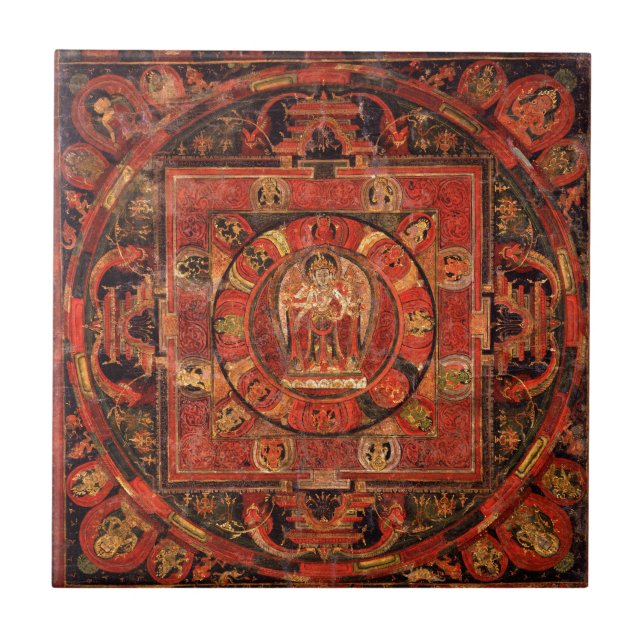 Buddhist Mandala of Compassion Ceramic Tile (Front)