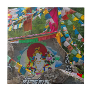 Buddhist Painting on Rocks Ceramic Tile