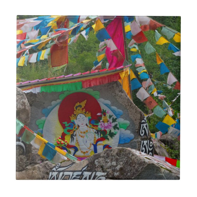 Buddhist Painting on Rocks Ceramic Tile (Front)