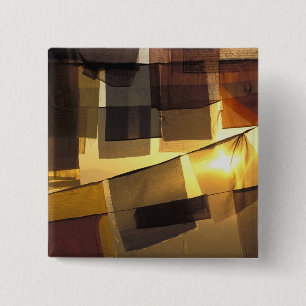Buddhist prayer flags in the sunset, 15 cm square badge