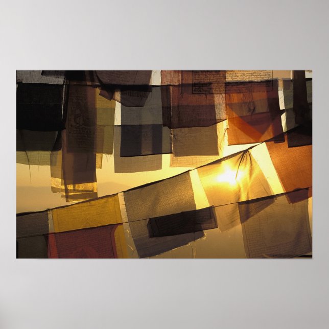 Buddhist prayer flags in the sunset, poster (Front)