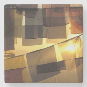 Buddhist prayer flags in the sunset, stone coaster