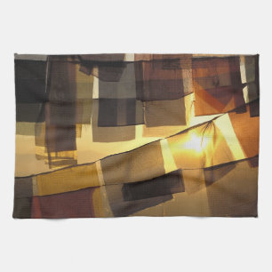 Buddhist prayer flags in the sunset, tea towel