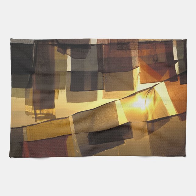 Buddhist prayer flags in the sunset, tea towel (Horizontal)