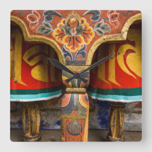 Buddhist praying role, bhutan square wall clock