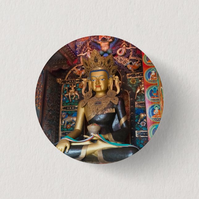 Buddhist Statue in Litang Monastery 3 Cm Round Badge (Front)