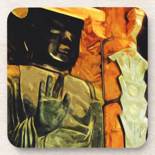 Buddhist Statue in Temple Abstract Impressionism Coaster