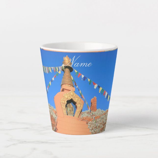 Buddhist stupa with prayer flags Thunder_Cove Latte Mug (Front)