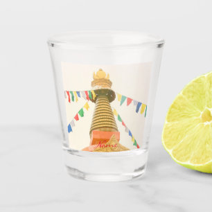 Buddhist stupa with prayer flags Thunder_Cove Shot Glass