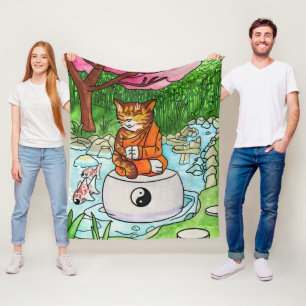 Buddhist Tabby Meditation Cat Fleece Blanket
