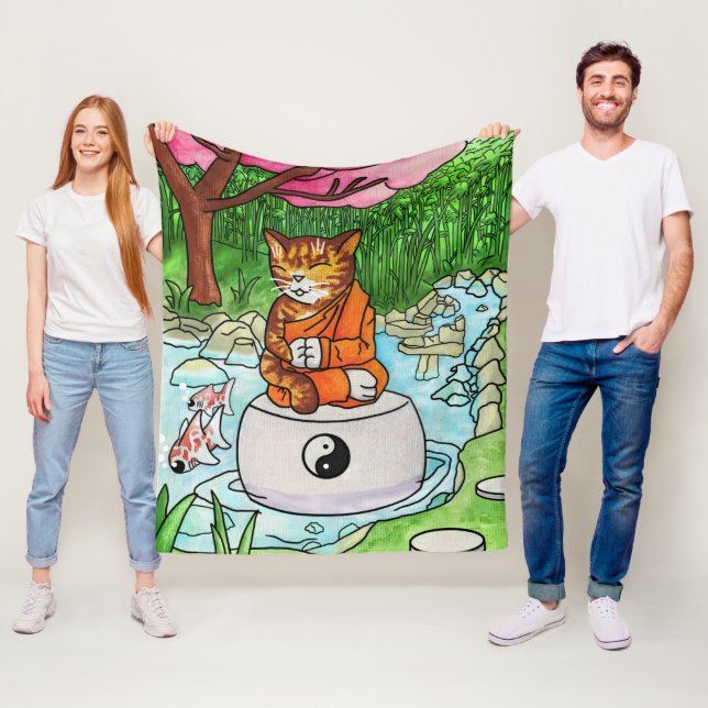 Buddhist Tabby Meditation Cat Fleece Blanket (In Situ)