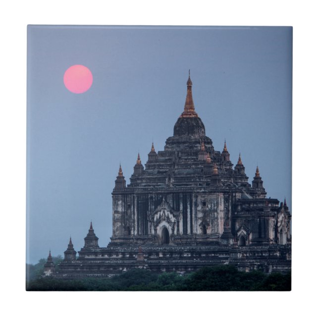Buddhist Temple At Sunset Ceramic Tile (Front)