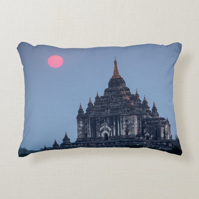 Buddhist Temple At Sunset Decorative Cushion (Front)