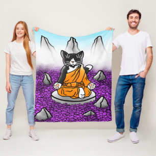 Buddhist Tuxedo Meditation Cat Fleece Blanket